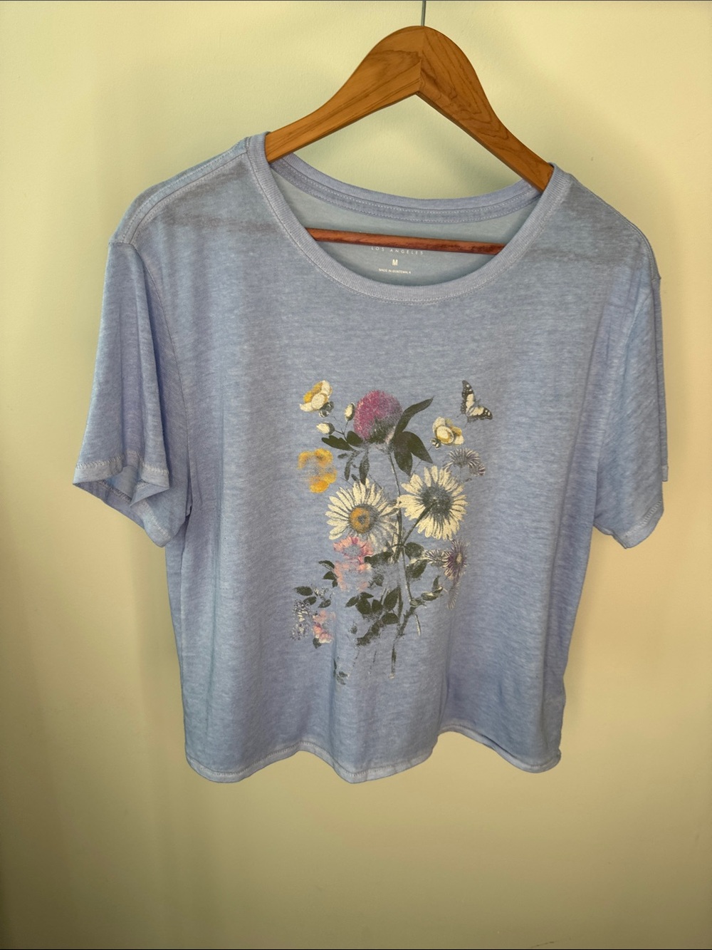 Lucky Brand Light Blue Floral & Butterfly Short Sleeve Tee